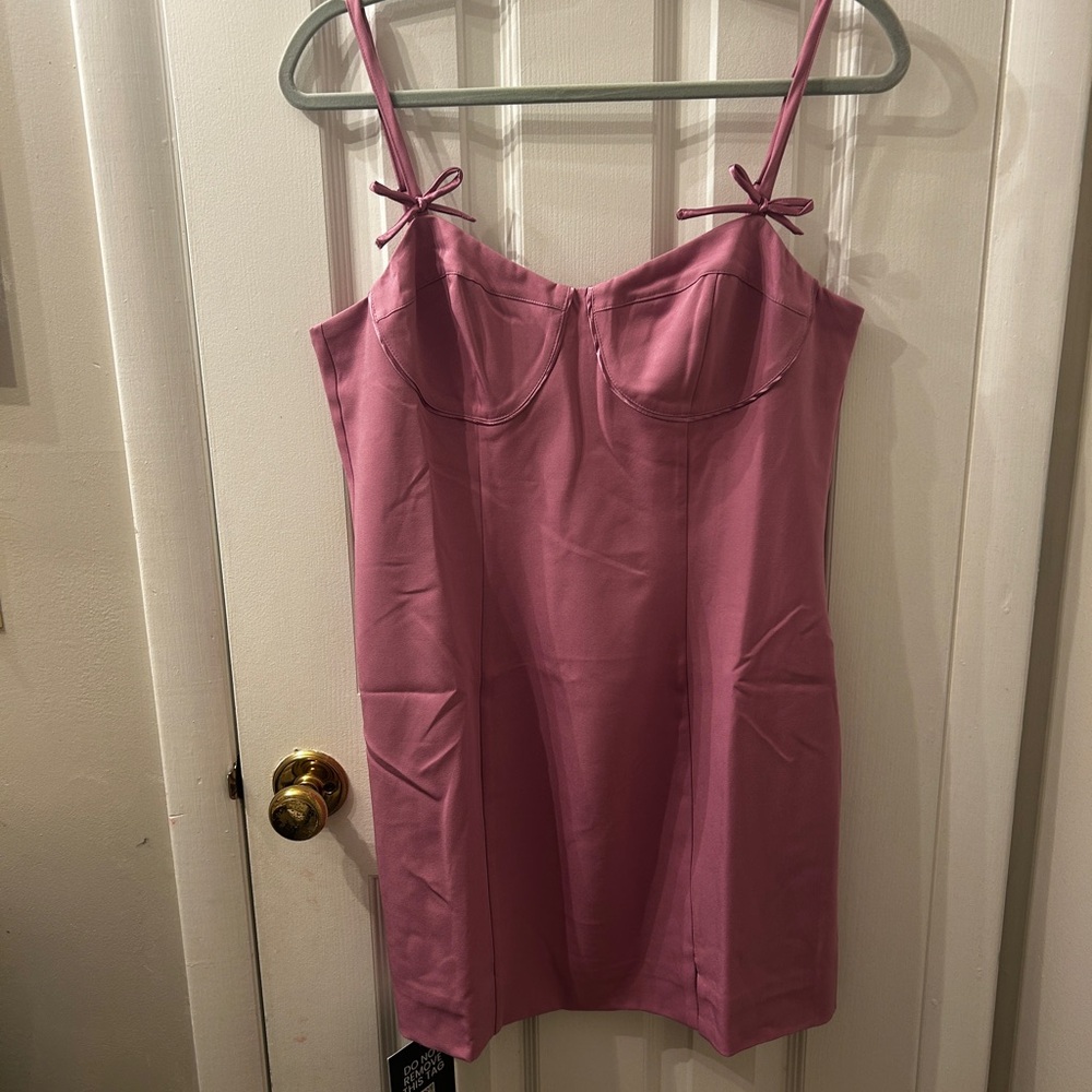 Astr The Label Pink Babydoll Mini Dress with Bow Straps and Bustier Top